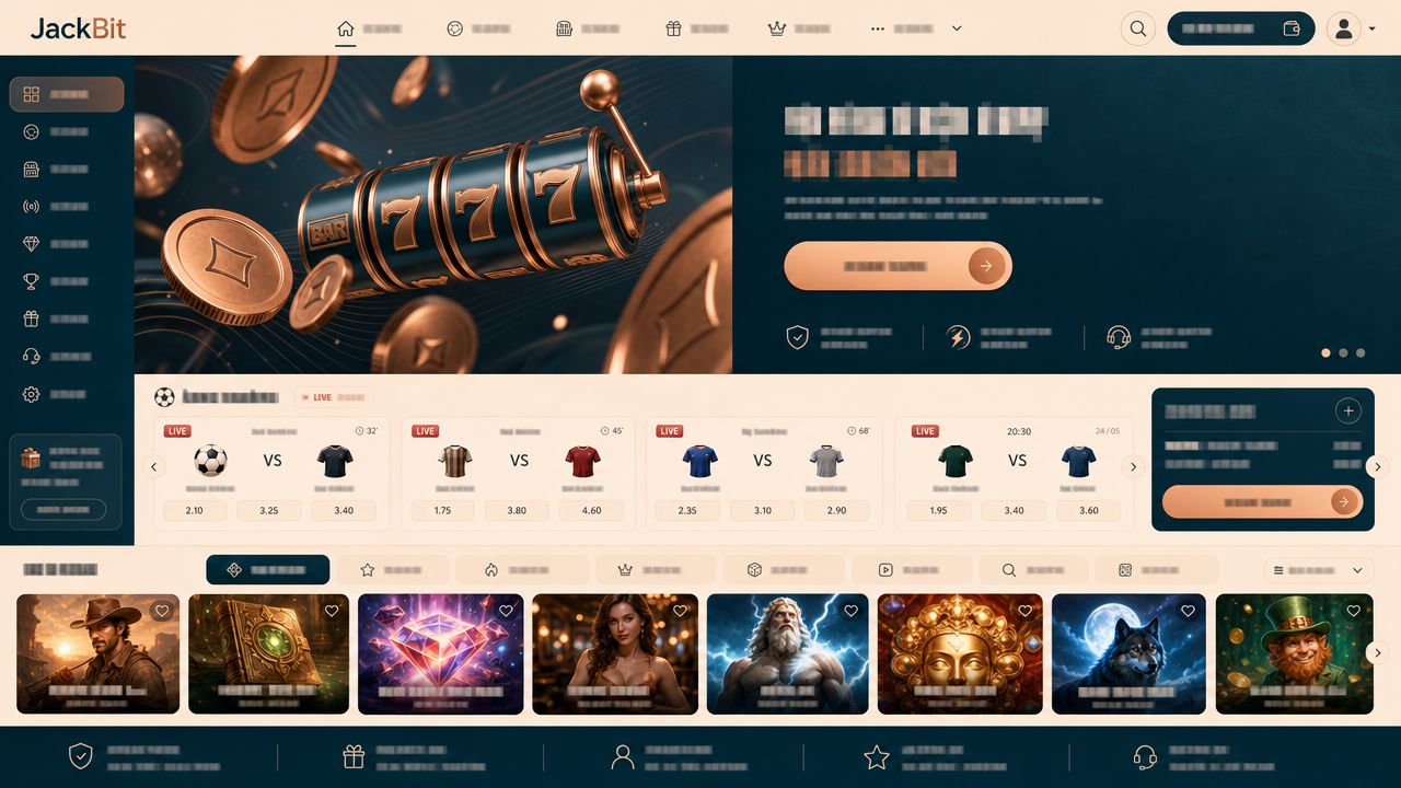 JackBit casino homepage with sportsbook match cards and game tiles
